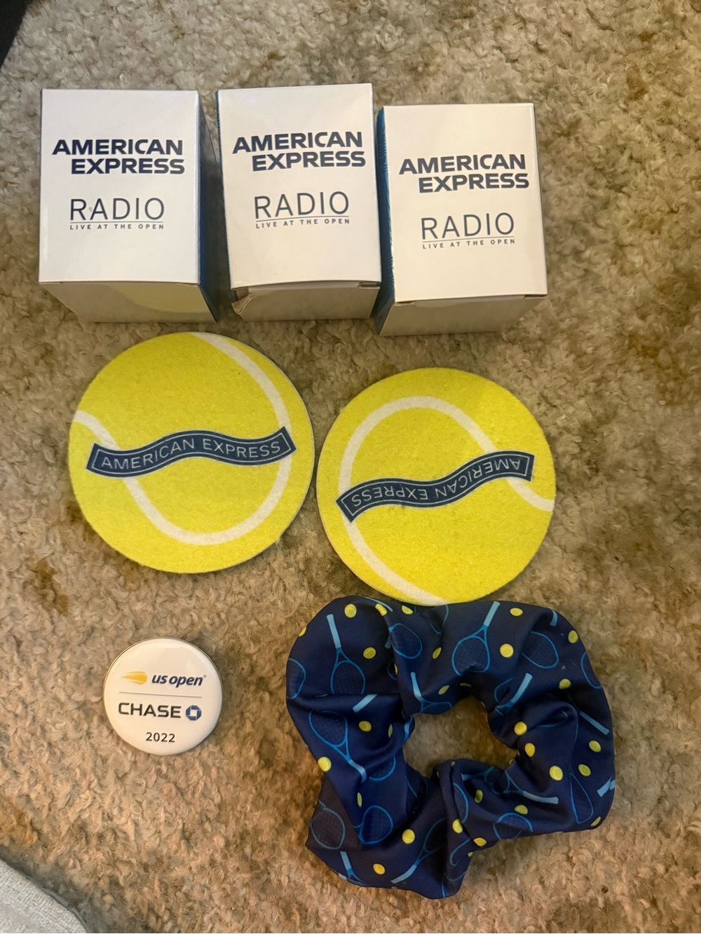 NEW US Open Tennis Memorabilia Bundle Amex Radios Coasters Pin Scrunchie